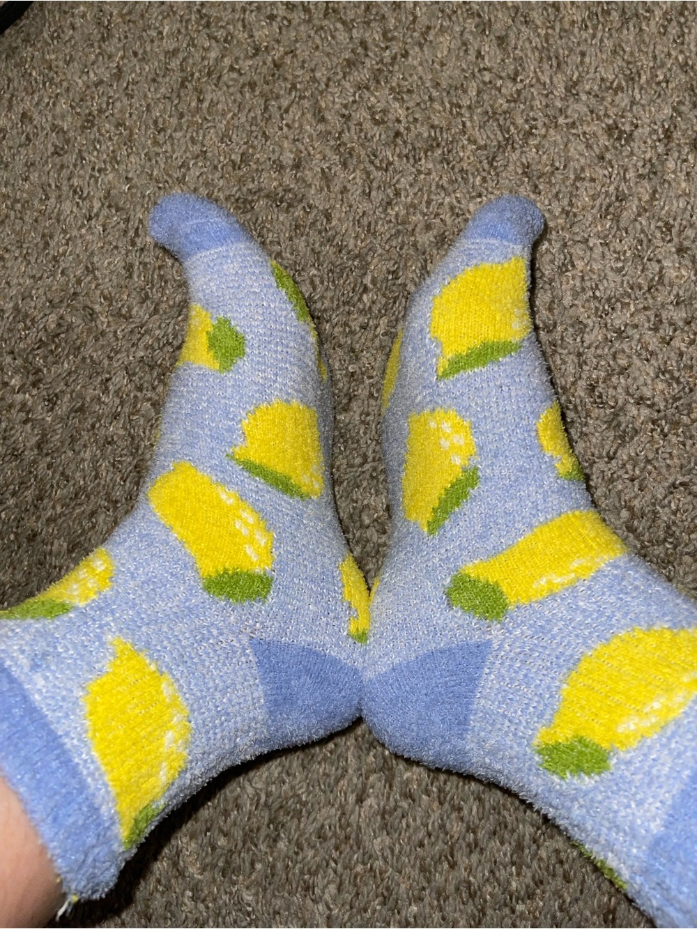 Women Cozy Lemon Pattern Blue Crew Socks